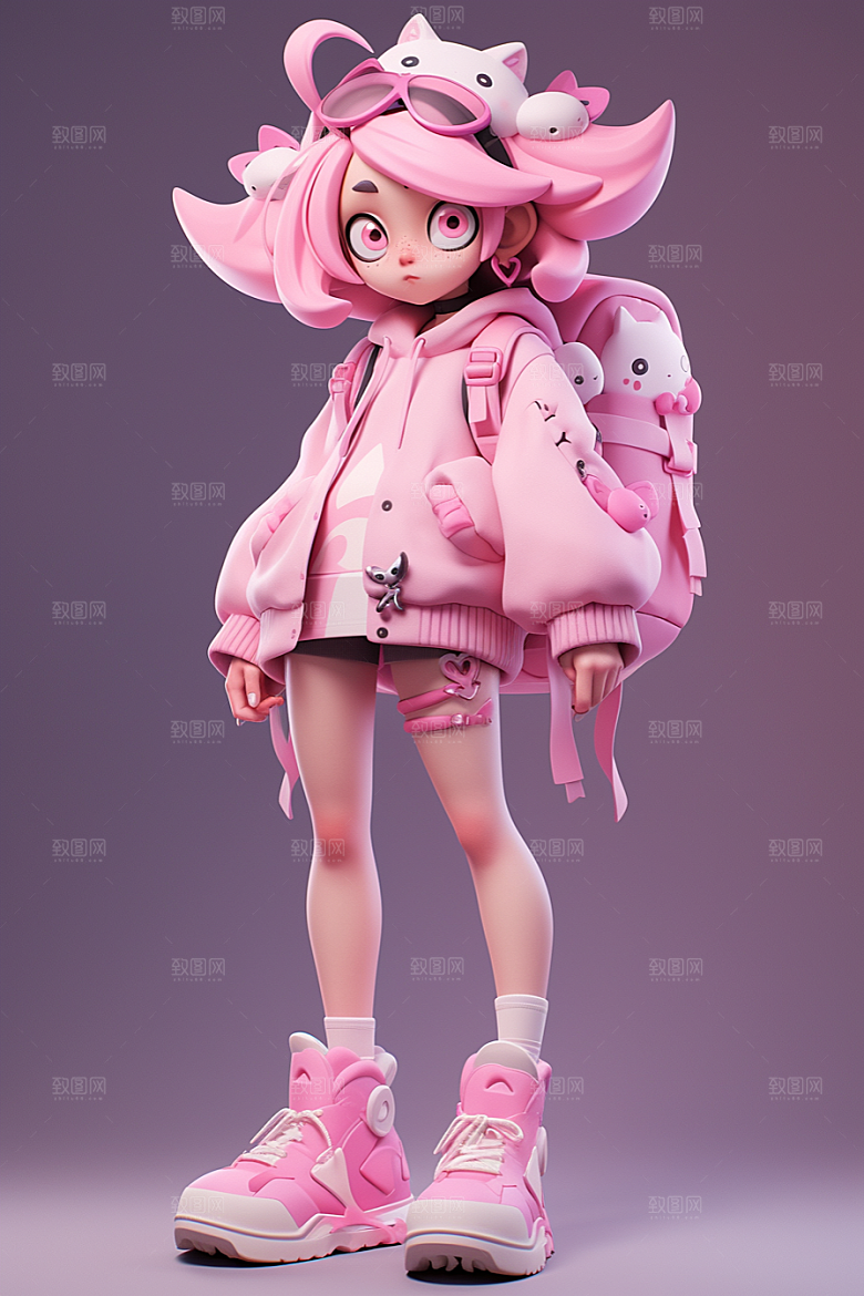 3D甜酷女孩少女人物IP模型