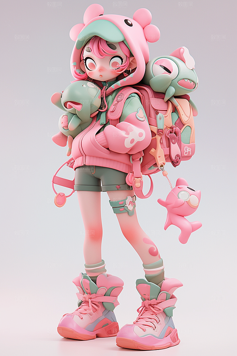 3D甜酷女孩运动风形象模型