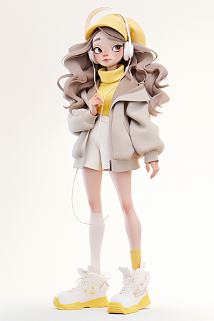 3D甜酷女孩阳光人物IP模型