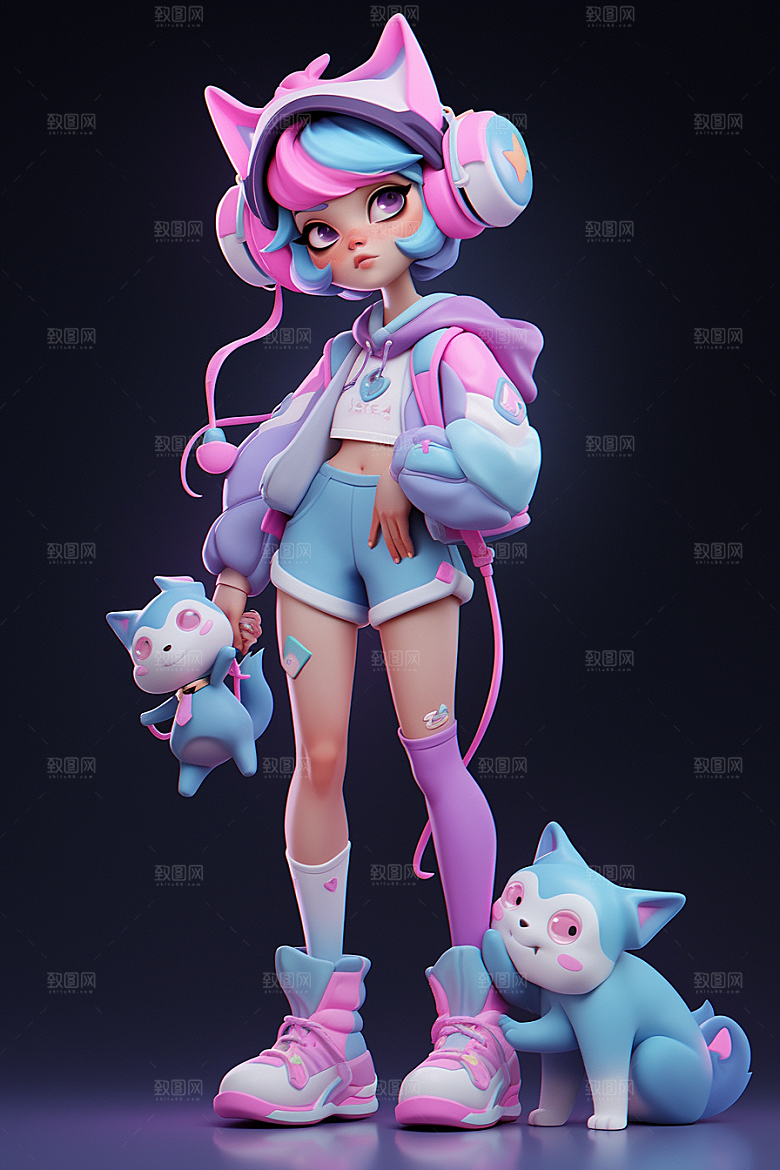 3D甜酷女孩少女可爱模型