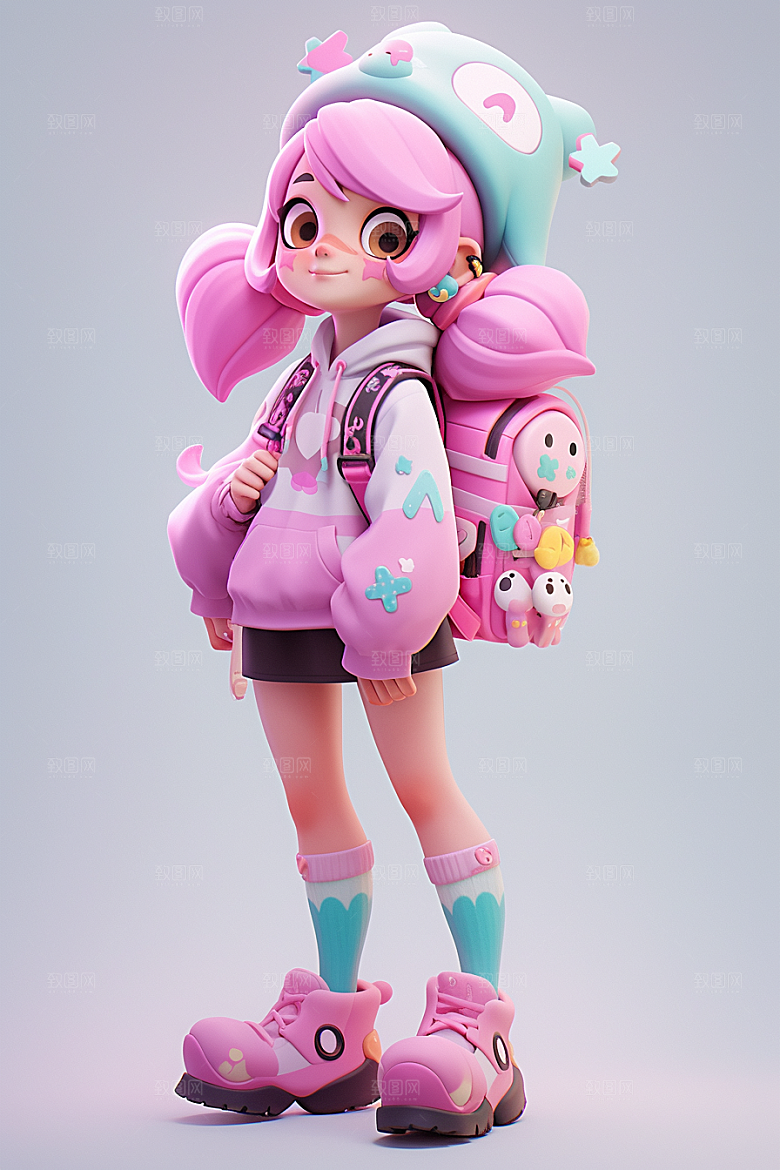 3D甜酷女孩人物IP少女模型