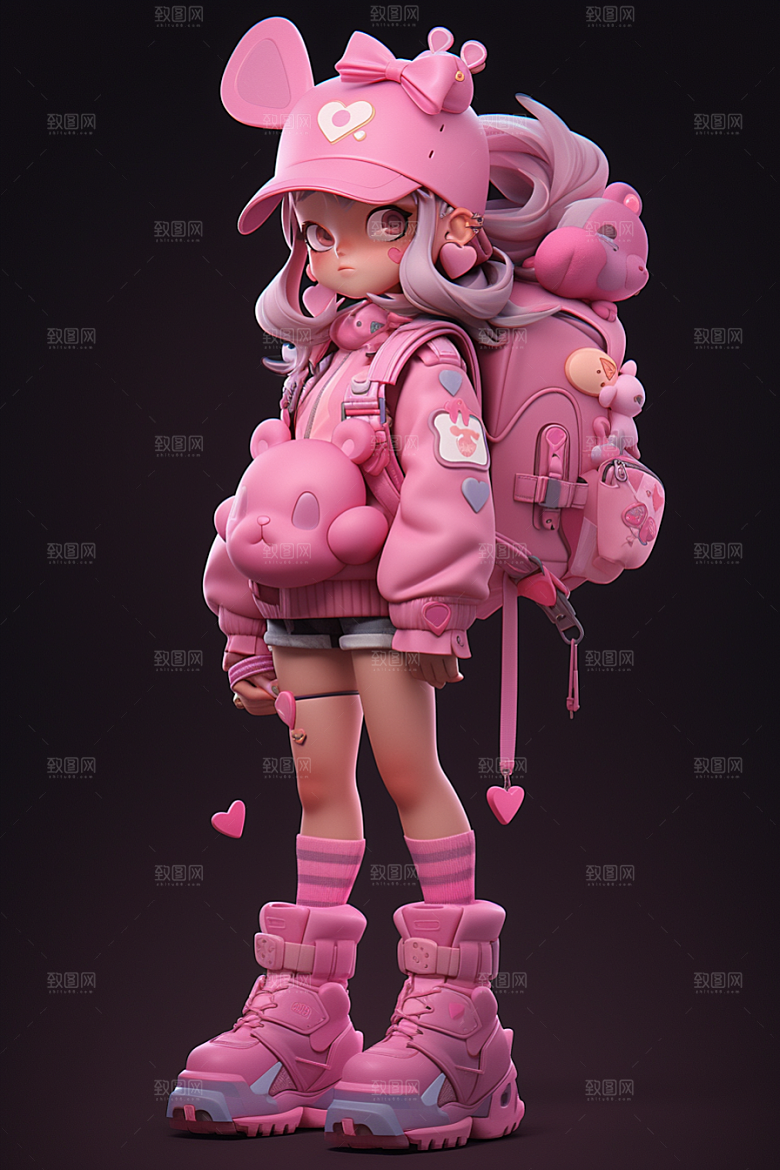 3D甜酷女孩运动风少女模型