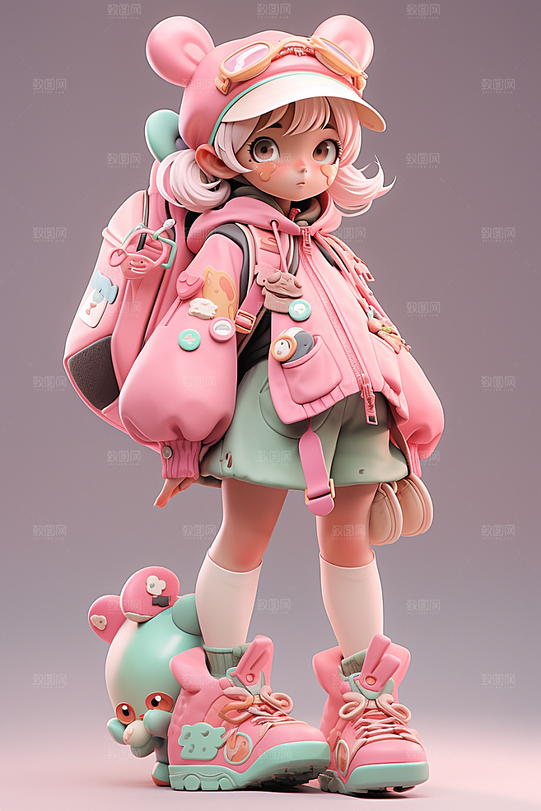 3D甜酷女孩少女运动风模型