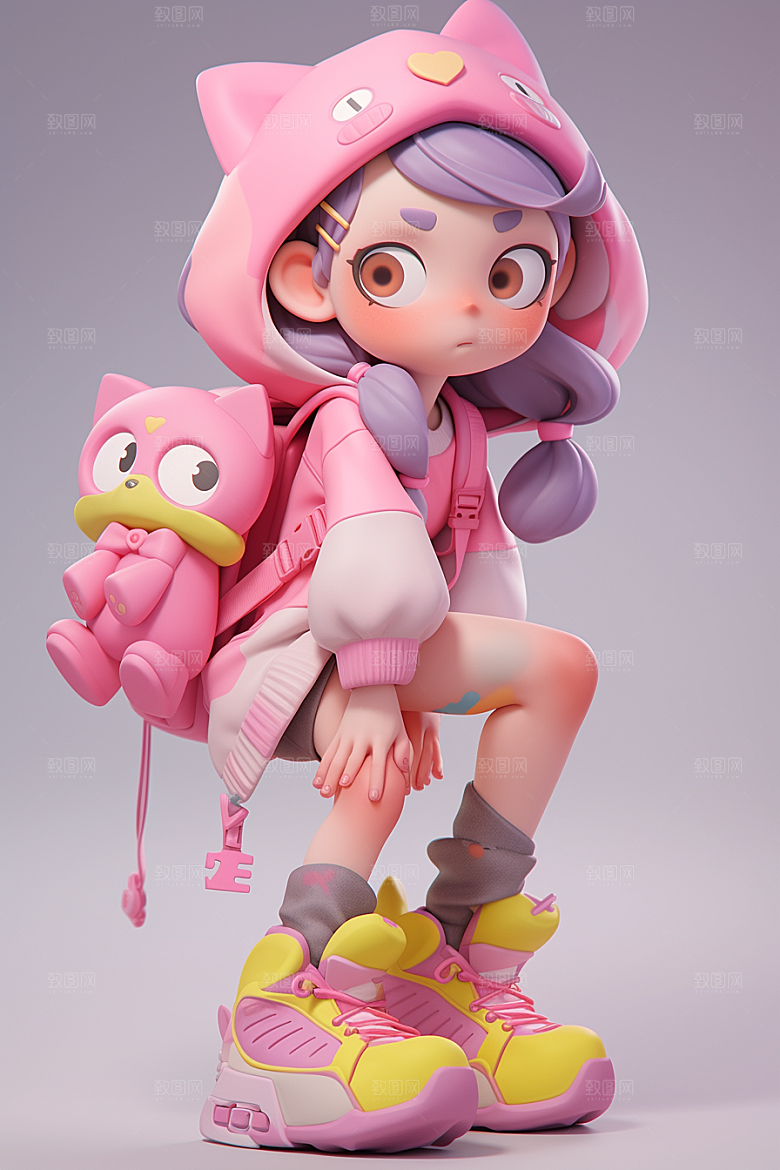 3D甜酷女孩立体少女模型