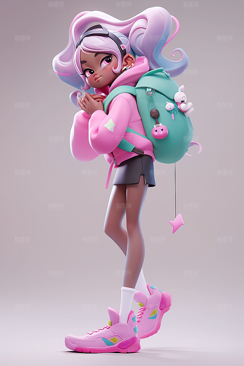 3D甜酷女孩立体少女模型