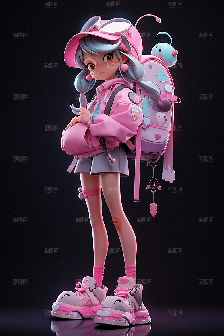 3D甜酷女孩阳光少女模型