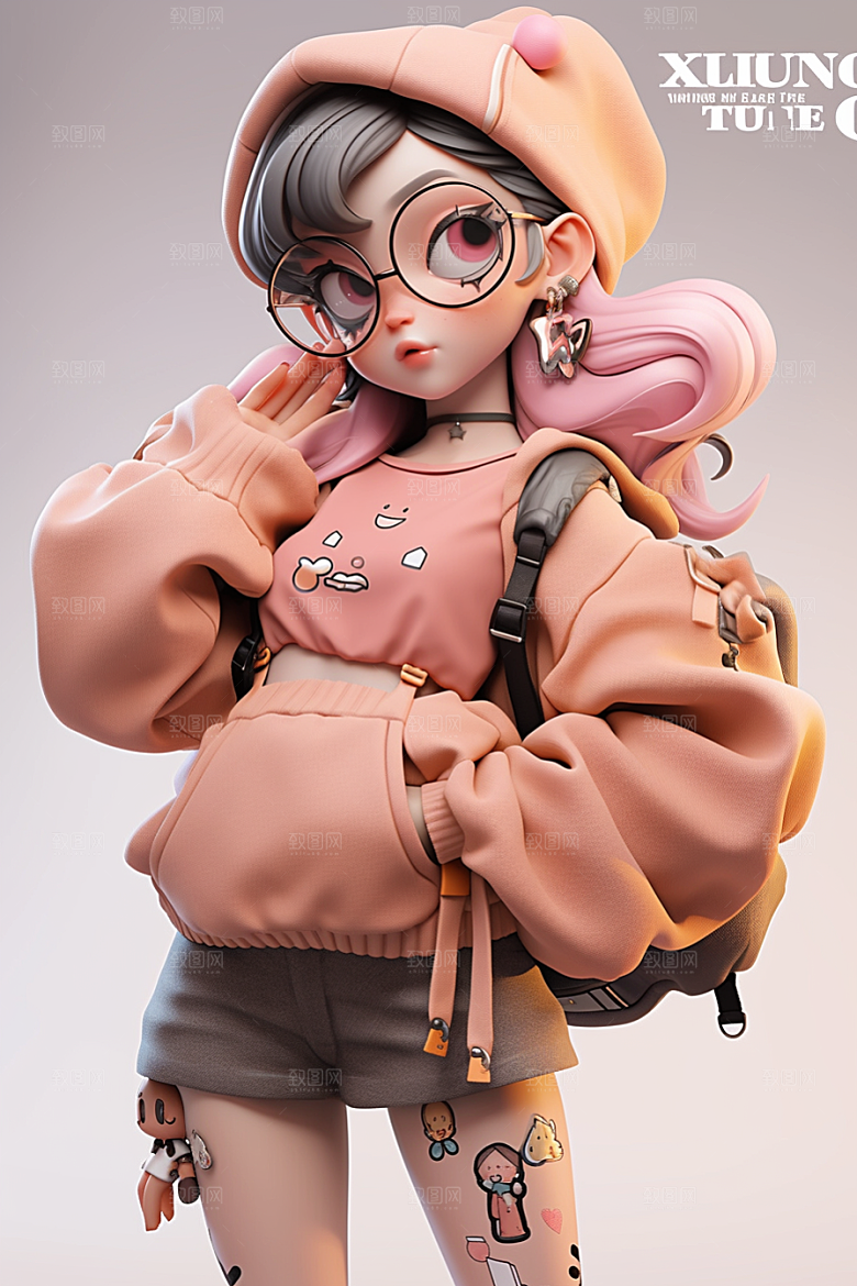 3D甜酷女孩少女人物IP模型