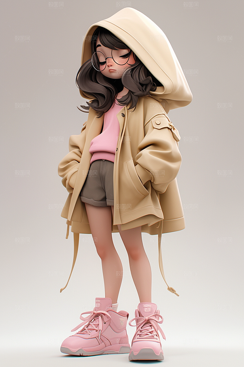 3D甜酷女孩元气形象模型