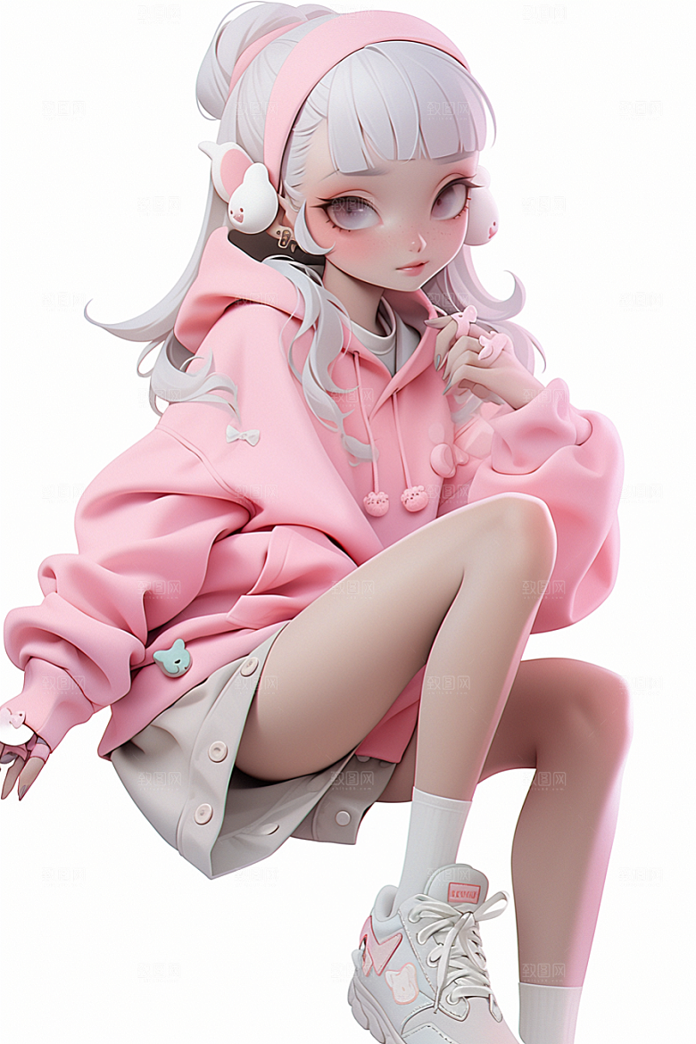 3D甜酷女孩运动风立体模型