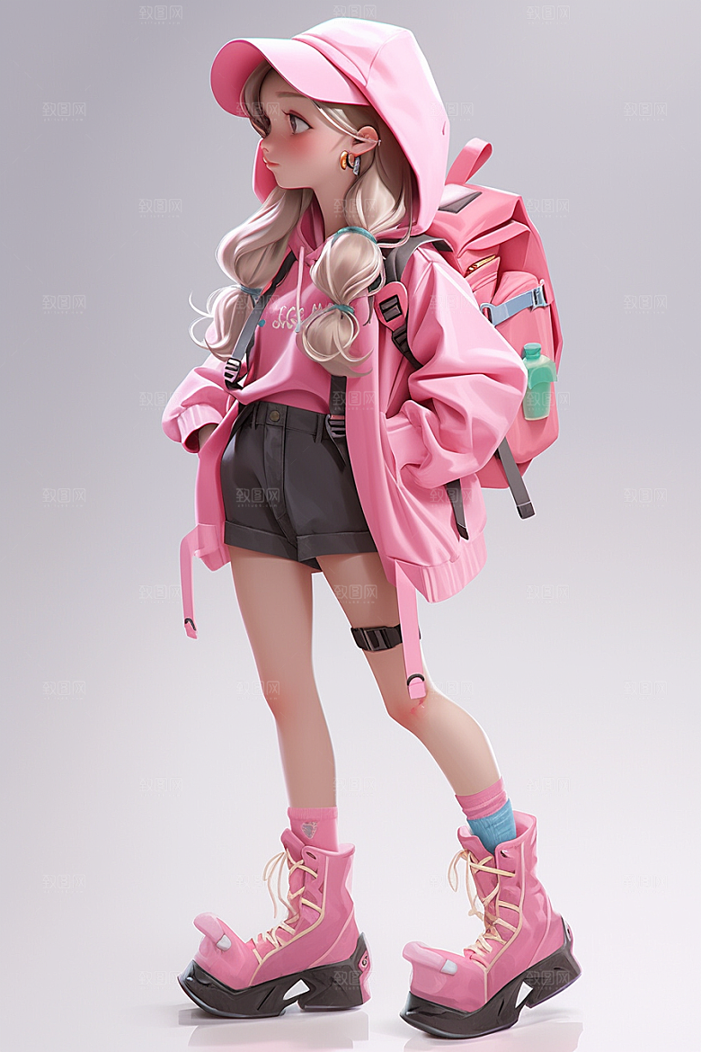 3D甜酷女孩元气少女模型
