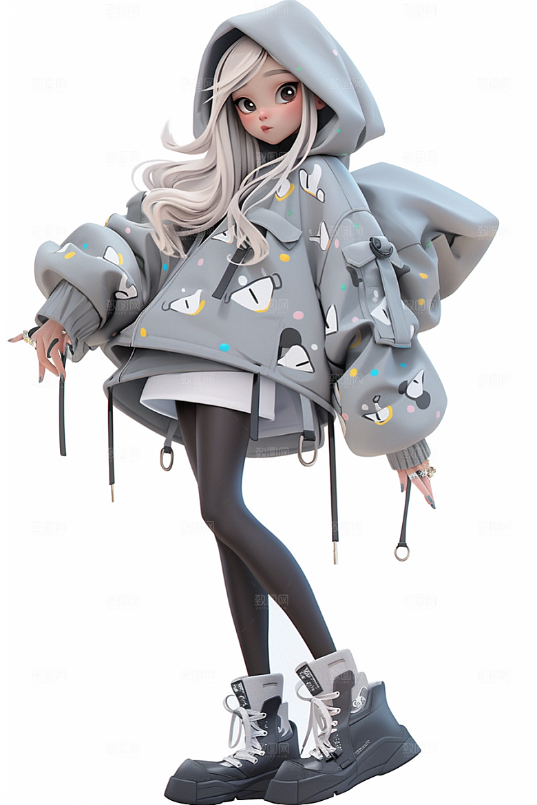 3D甜酷女孩立体少女模型