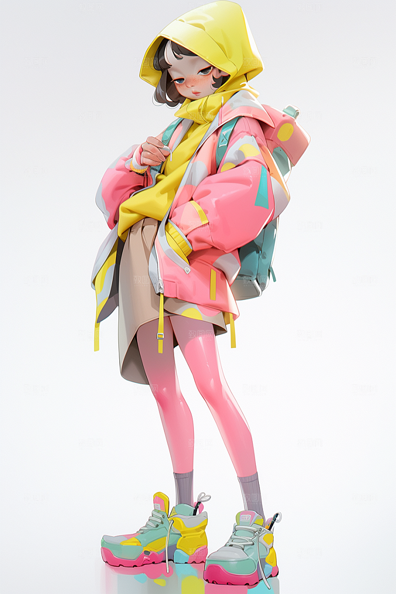 3D甜酷女孩形象立体模型