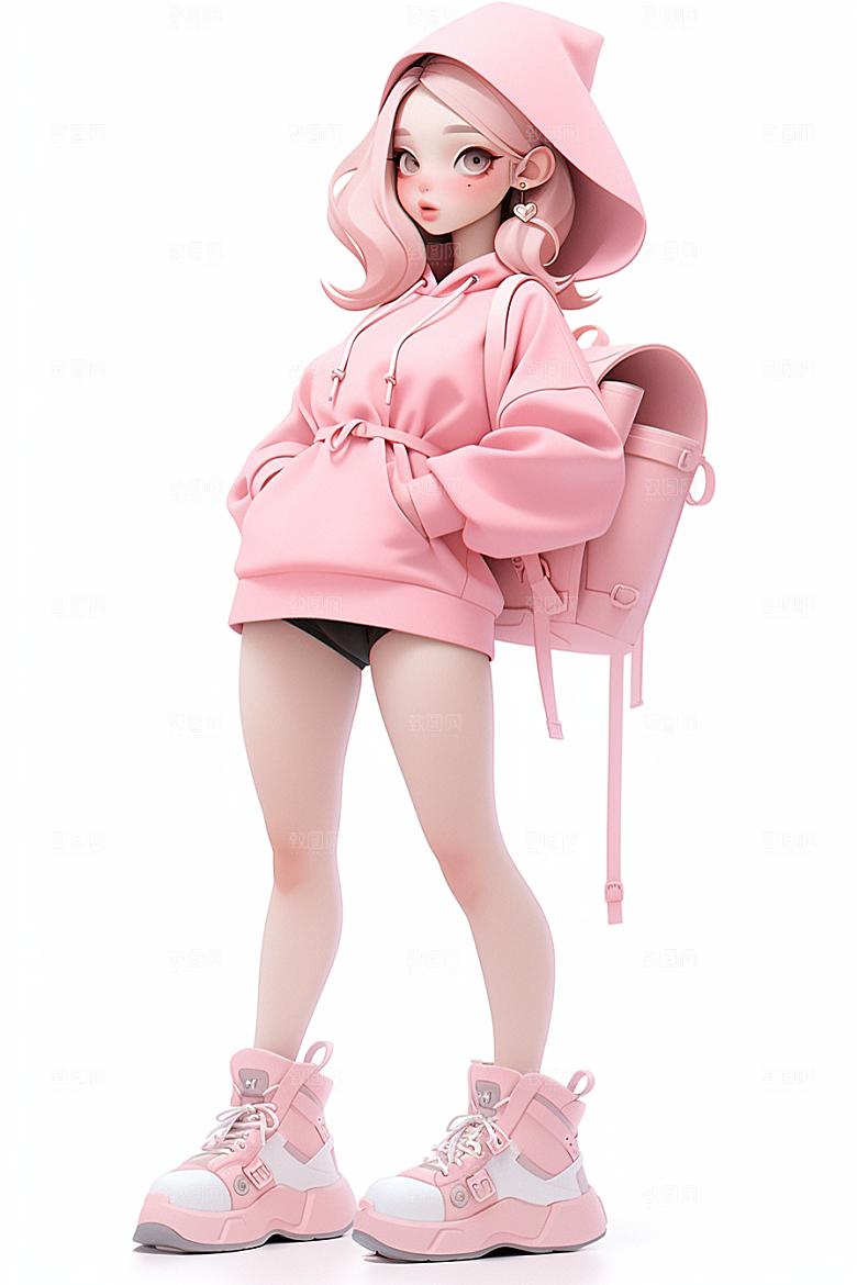 3D甜酷女孩甜美可爱模型