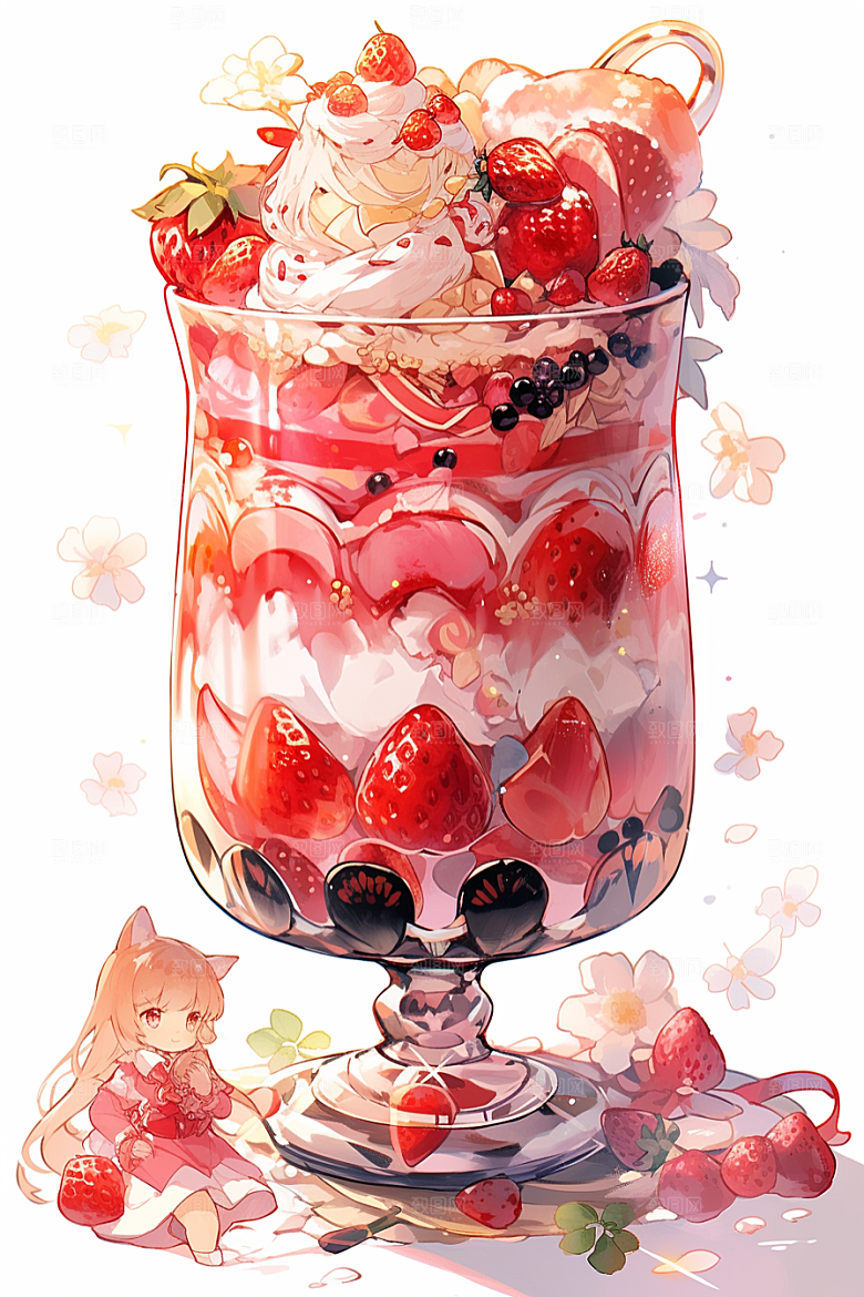 可爱草莓巴菲甜品高清插画