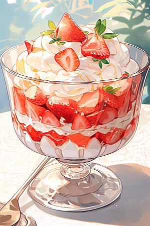可爱草莓巴菲甜品水果蛋糕插画