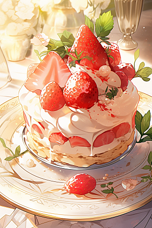 可爱草莓巴菲美食水果蛋糕插画