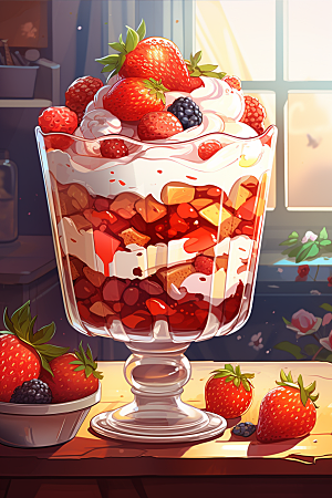 可爱草莓巴菲高清杯子蛋糕插画