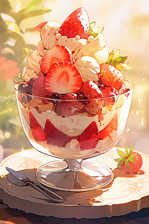 可爱草莓巴菲杯子蛋糕奶油蛋糕插画