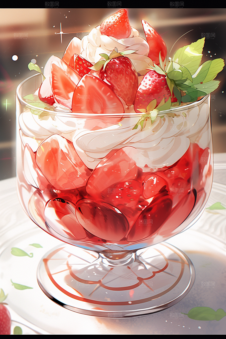可爱草莓巴菲甜食甜品插画