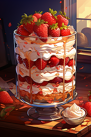 可爱草莓巴菲甜食水果蛋糕插画