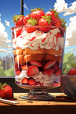 可爱草莓巴菲美食甜品插画