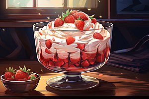 可爱草莓巴菲甜食美食插画