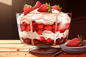 可爱草莓巴菲杯子蛋糕水果蛋糕插画