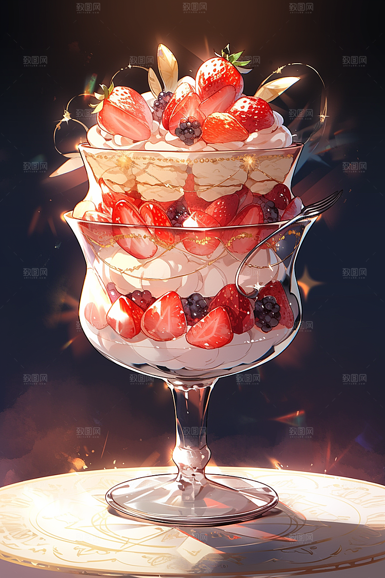可爱草莓巴菲美食高清插画