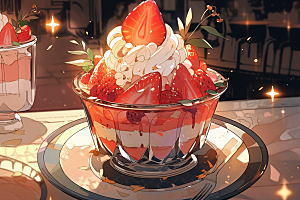 可爱草莓巴菲甜食高清插画