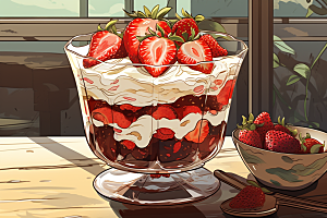 可爱草莓巴菲奶油蛋糕高清插画