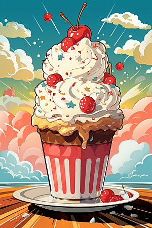 可爱草莓巴菲甜品高清插画