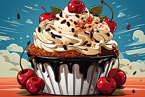 可爱草莓巴菲甜食甜品插画