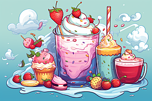 可爱草莓巴菲奶油蛋糕水果蛋糕插画