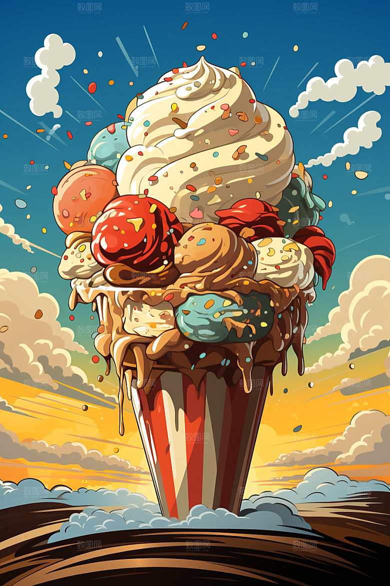 可爱草莓巴菲杯子蛋糕甜品插画