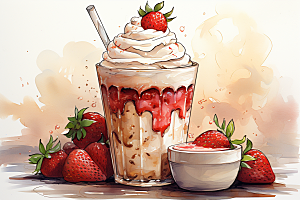 可爱草莓巴菲甜食美食插画