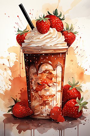 可爱草莓巴菲高清奶油蛋糕插画
