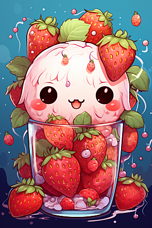 可爱草莓巴菲水果蛋糕杯子蛋糕插画