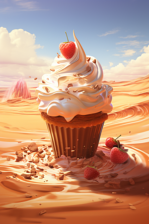 可爱草莓巴菲甜品甜食插画