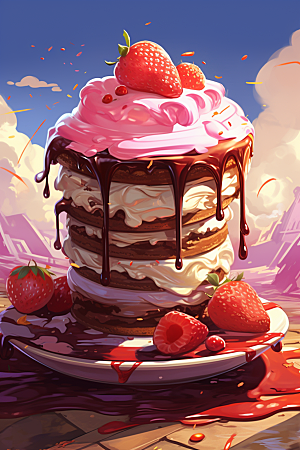 可爱草莓巴菲甜品杯子蛋糕插画