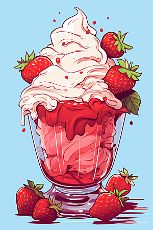 可爱草莓巴菲甜食水果蛋糕插画