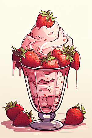 可爱草莓巴菲水果蛋糕甜品插画