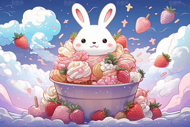 可爱草莓巴菲甜食甜品插画