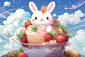 可爱草莓巴菲奶油蛋糕水果蛋糕插画