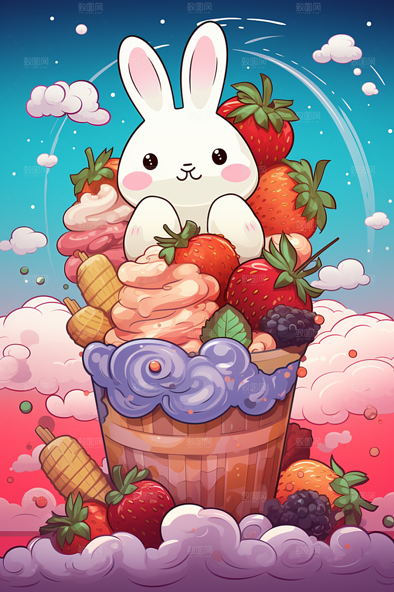 可爱草莓巴菲甜品高清插画
