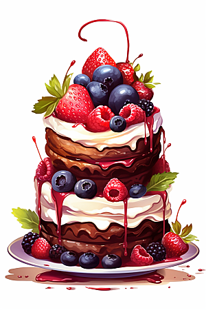 可爱草莓巴菲甜品水果蛋糕插画