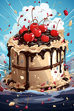 可爱草莓巴菲高清水果蛋糕插画