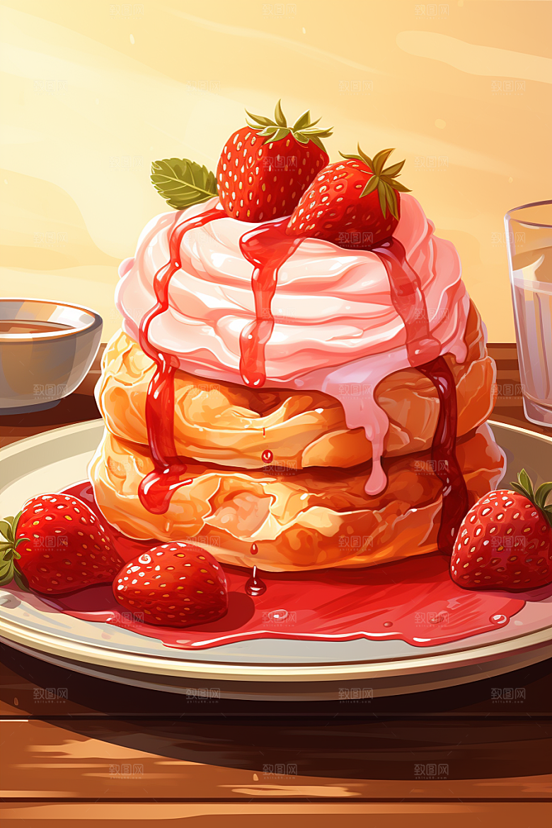 可爱草莓巴菲甜品水果蛋糕插画