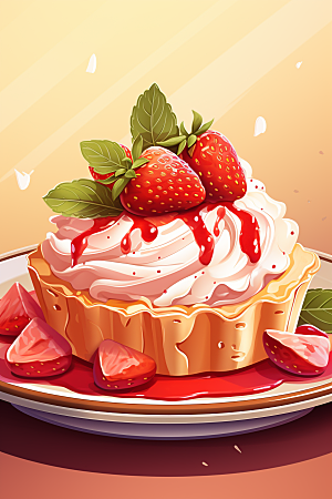 可爱草莓巴菲甜食甜品插画
