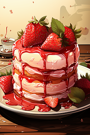可爱草莓巴菲水果蛋糕美食插画
