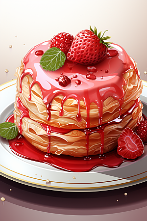 可爱草莓巴菲杯子蛋糕美食插画